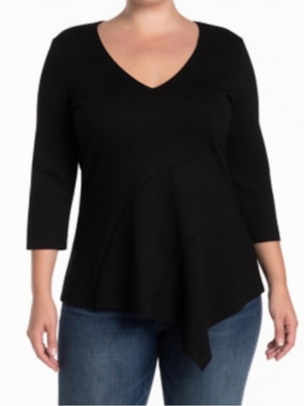 Eloquii Asymmetrical V-Neck Top Black 1X NEW